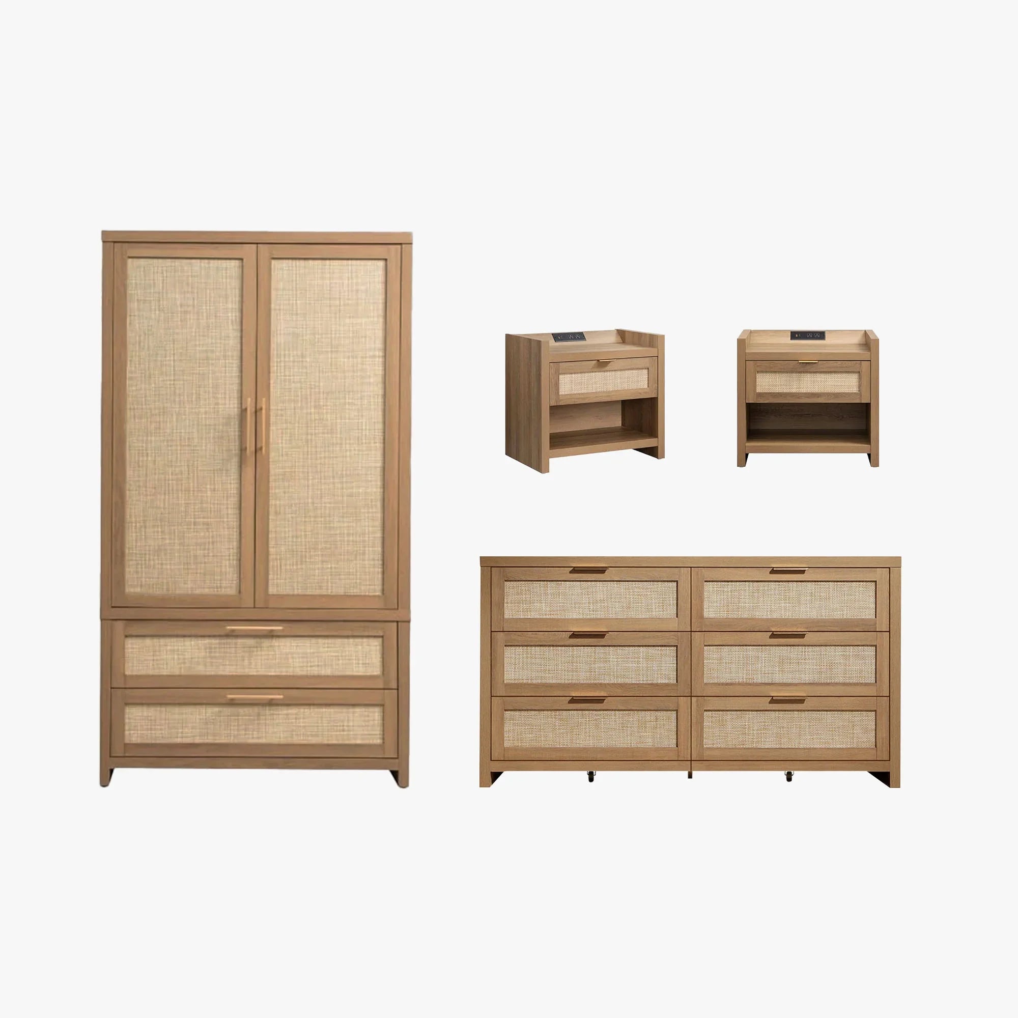 Savanna Dresser, Wardrobe and Nightstands with Charging Bedroom Set