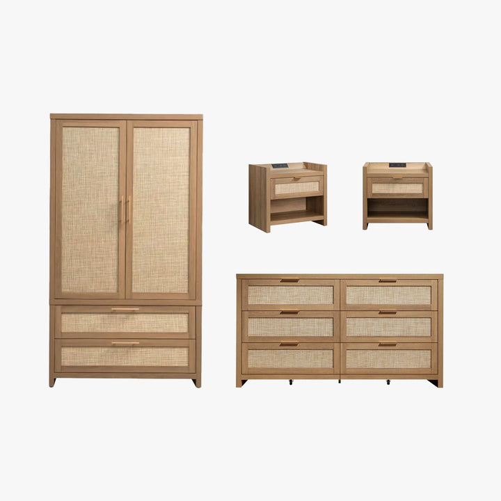 Savanna Dresser, Wardrobe and Nightstands with Charging Bedroom Set