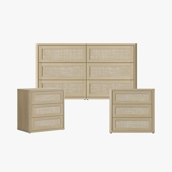Zura Sectional Rattan Dresser and 3-Drawer Nightstand Set