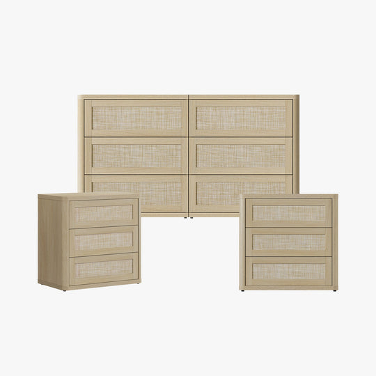 Zura Sectional Rattan Dresser and 3-Drawer Nightstand Set