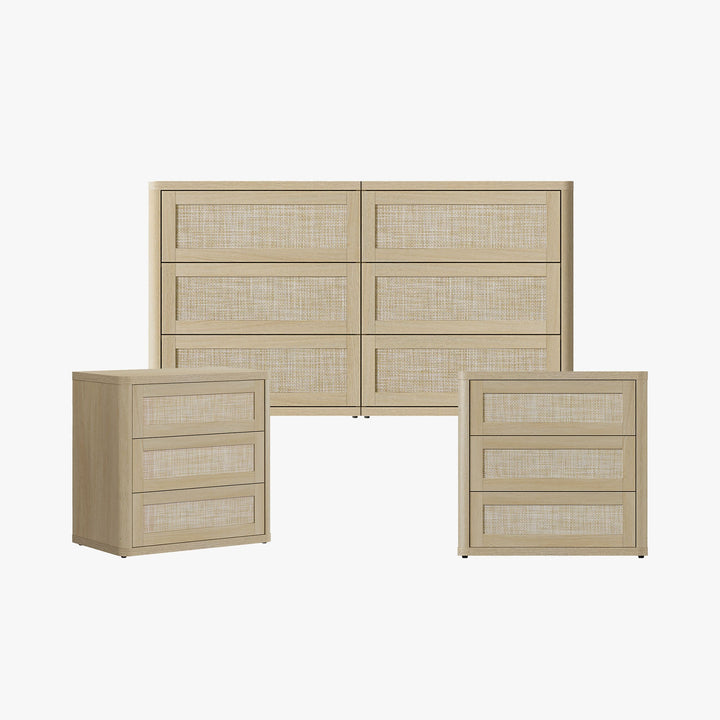 Zura Sectional Rattan Dresser and 3-Drawer Nightstand Set