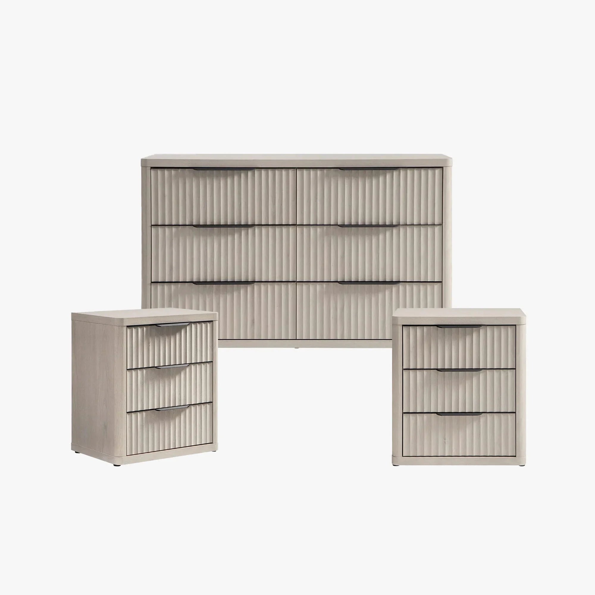 Cas 6 Drawers Dresser and 3 Drawers Nightstands Set for Bedroom - 1 Set - Grey Alder