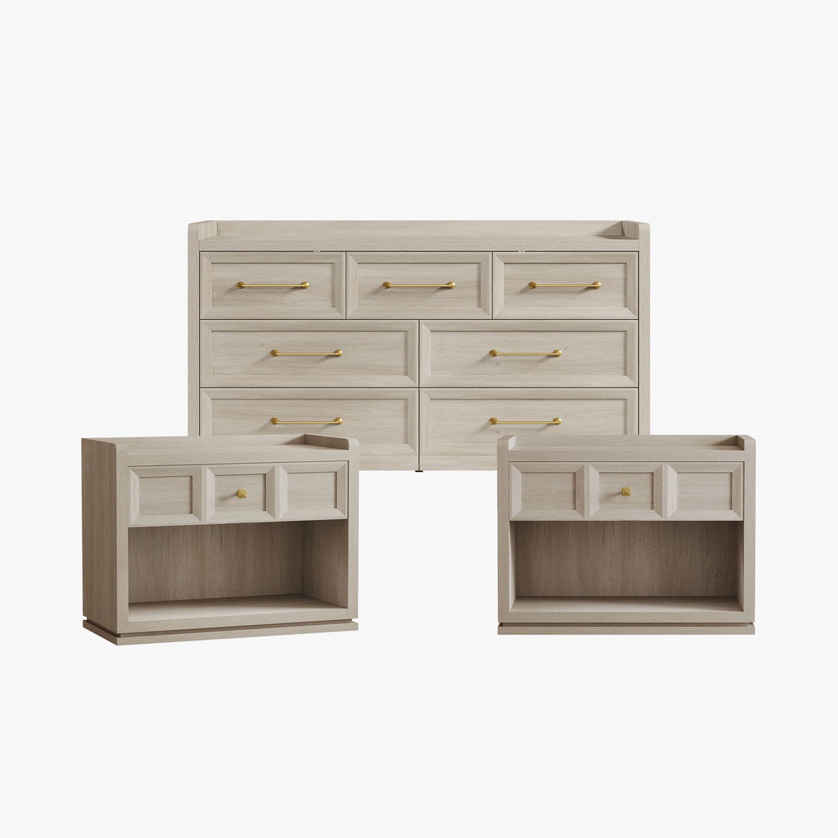 Helio White Dresser and Nightstands Set, Large Storage