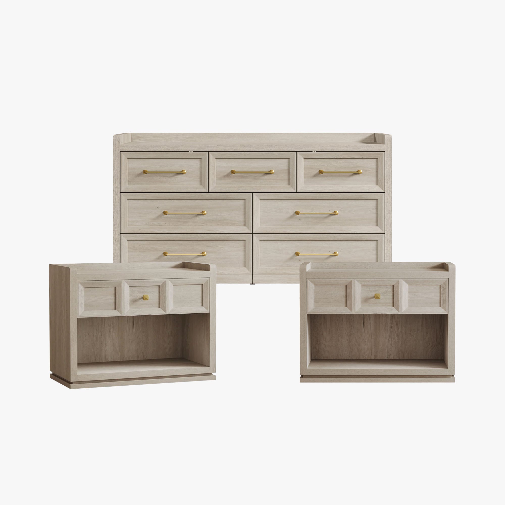 Helio White Dresser and Nightstands Set, Large Storage