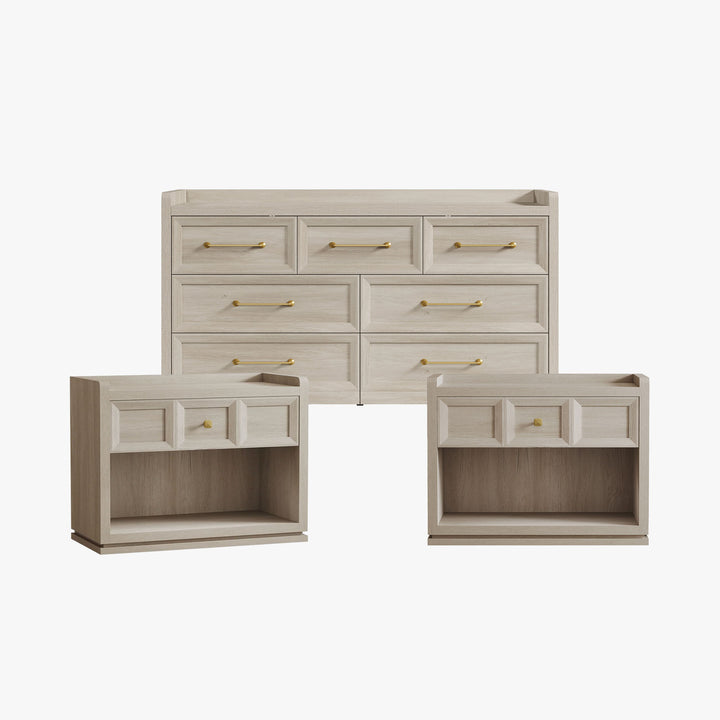 Helio White Dresser and Nightstands Set, Large Storage