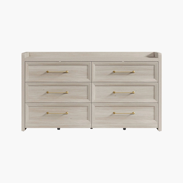 Helio White Dresser with 6 Drawers, 56'' Wide