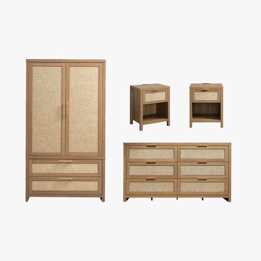 Savanna Dresser, Wardrobe and Nightstands with Charger Set