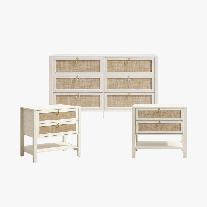 Terra 6 Drawers Dresser And White Cream Oak Nightstands Sets | Sicotas SICOTAS Terra 6 Drawers Dresser And White Cream Oak Nightstands Sets | Sicotas SICOTAS