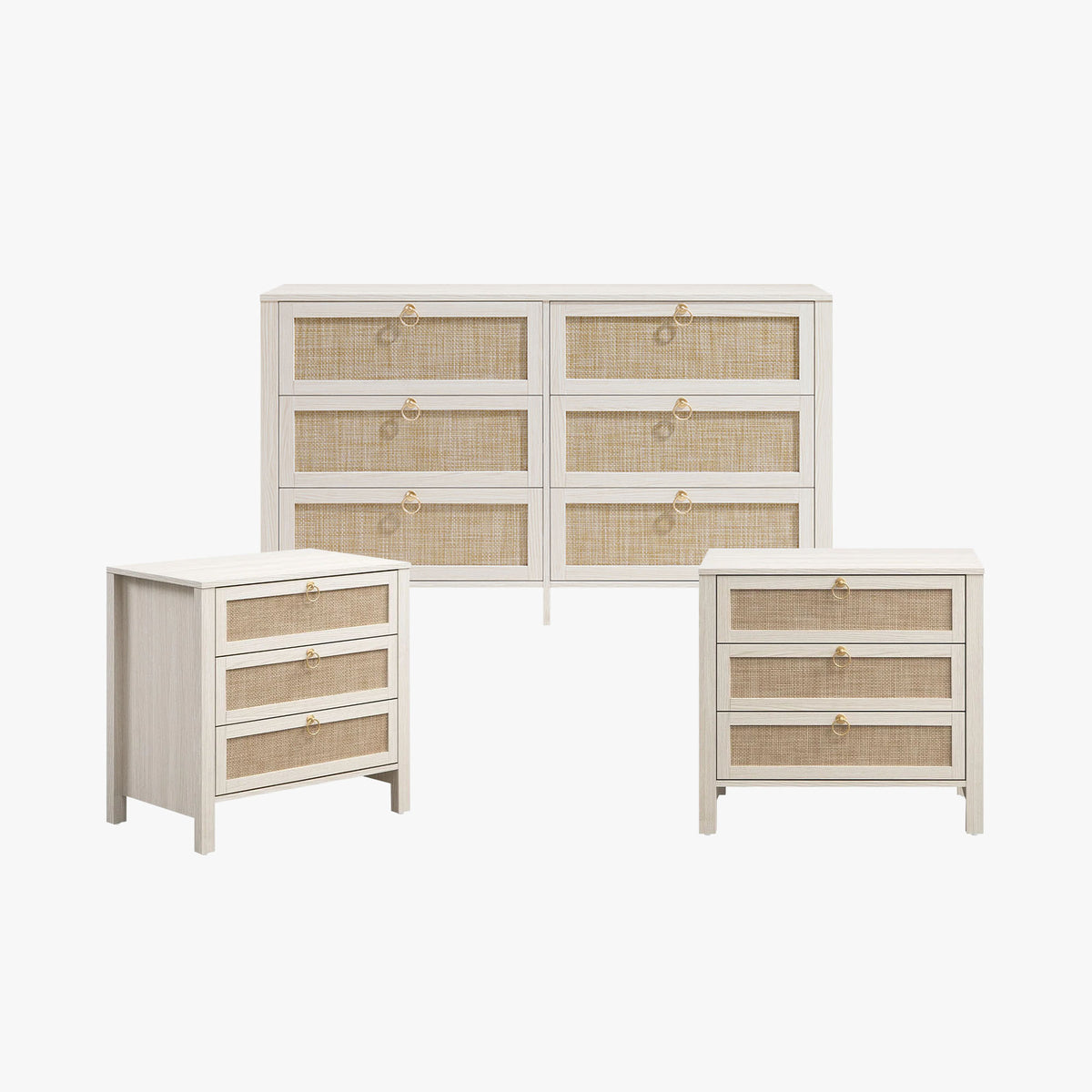 Terra 6 Drawers Dresser And Nightstands Sets, Golden Handle