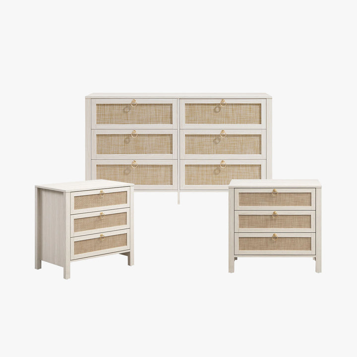 Terra 6 Drawers Dresser And Nightstands Sets, Golden Handle