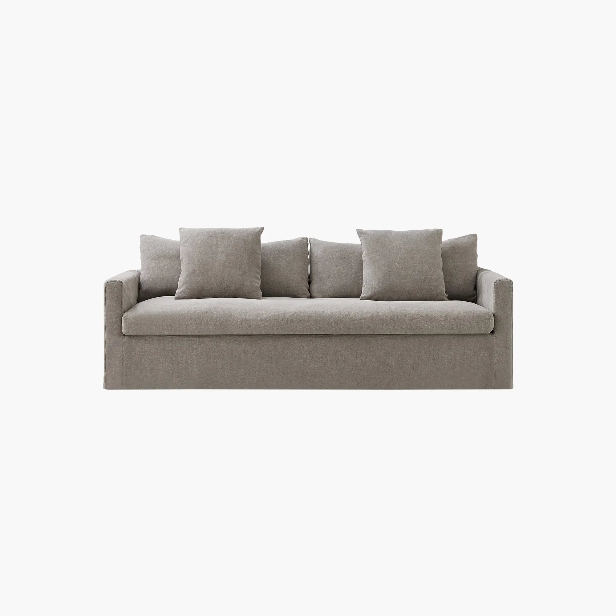 A gray sofa with three cushions, dimensions 90.5 inches long, 42 inches wide, 32 inches high, with a weight capacity of 661 lbs.