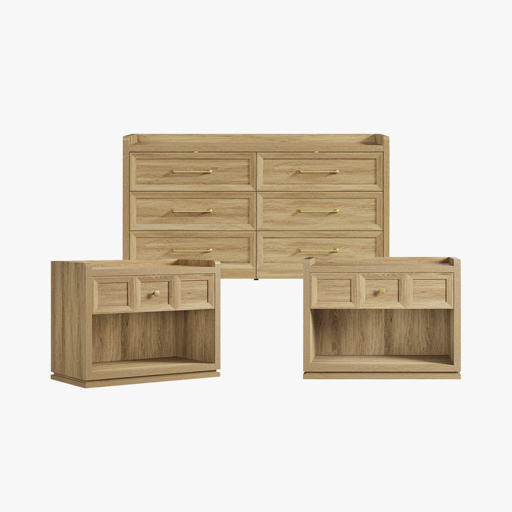Helio 6-Drawer Dresser and Nightstands Set For Living Room
