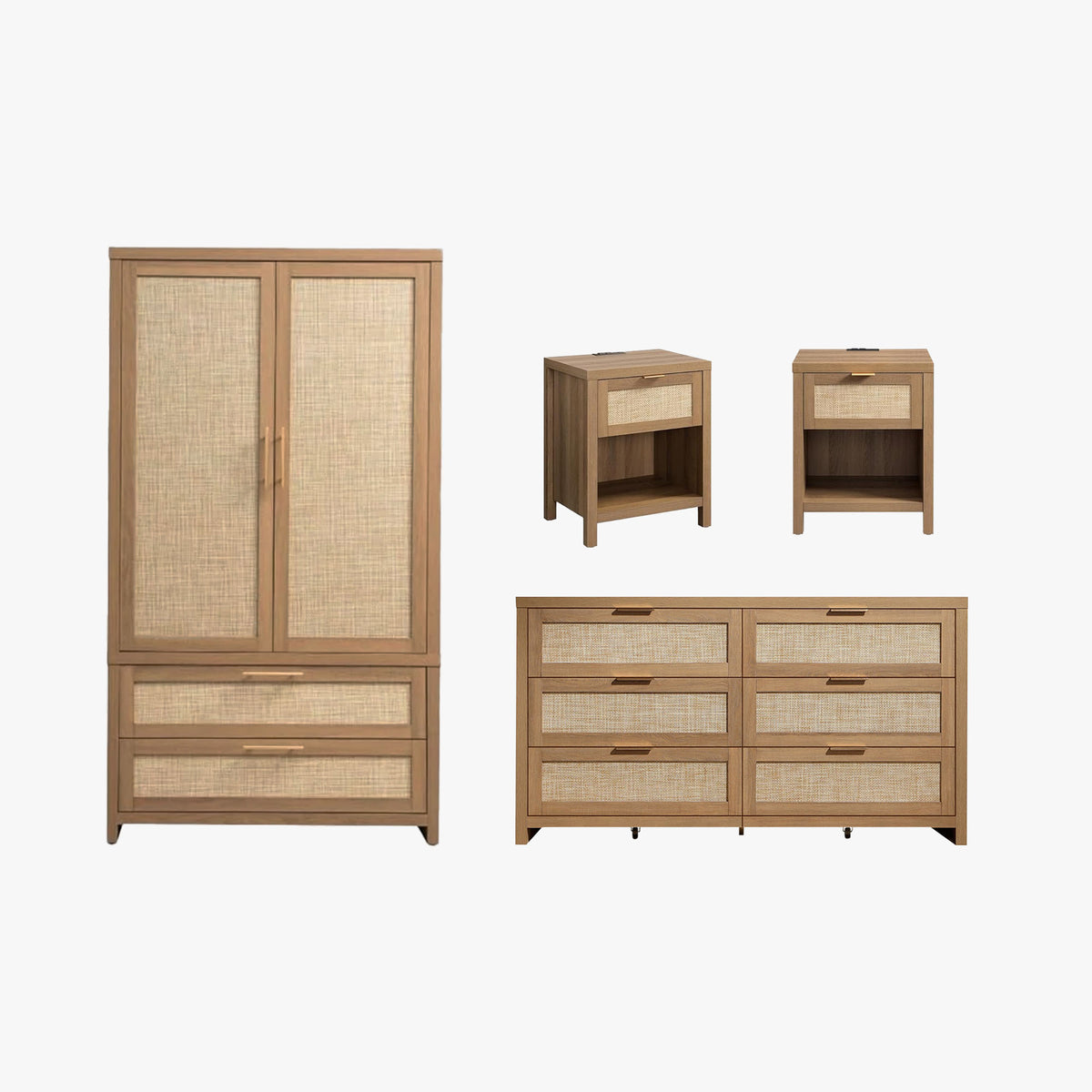 Savanna Dresser, Wardrobe and Nightstand with Charger Set
