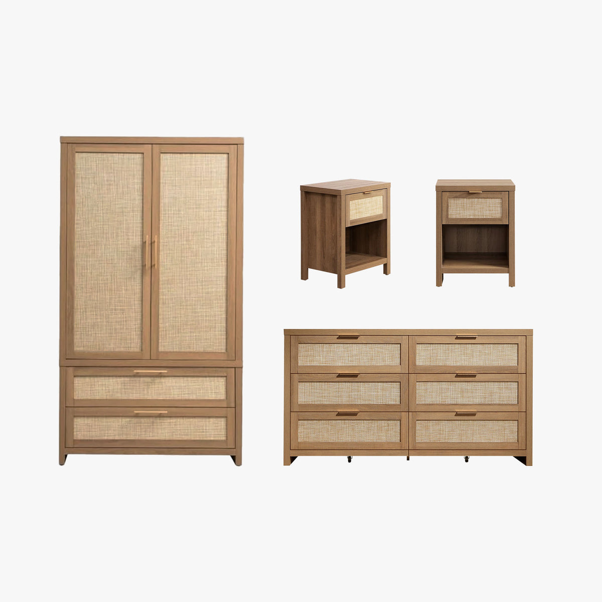 Savanna 6 Drawers Dresser, Wardrobe and Nightstands Set