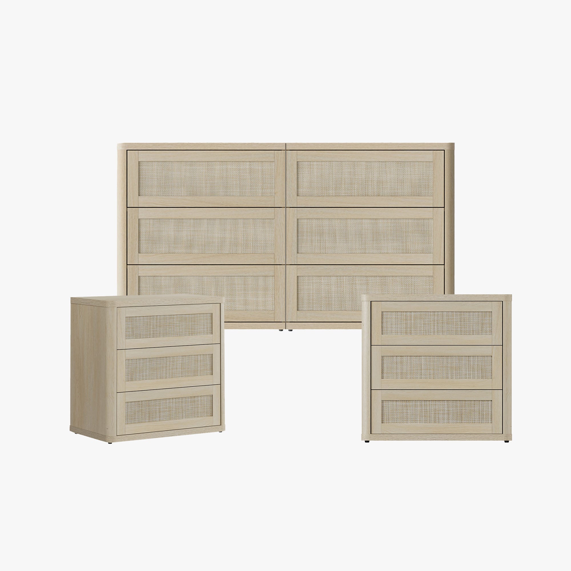 Zura Rattan Dresser and 3-Drawer Nightstand Set