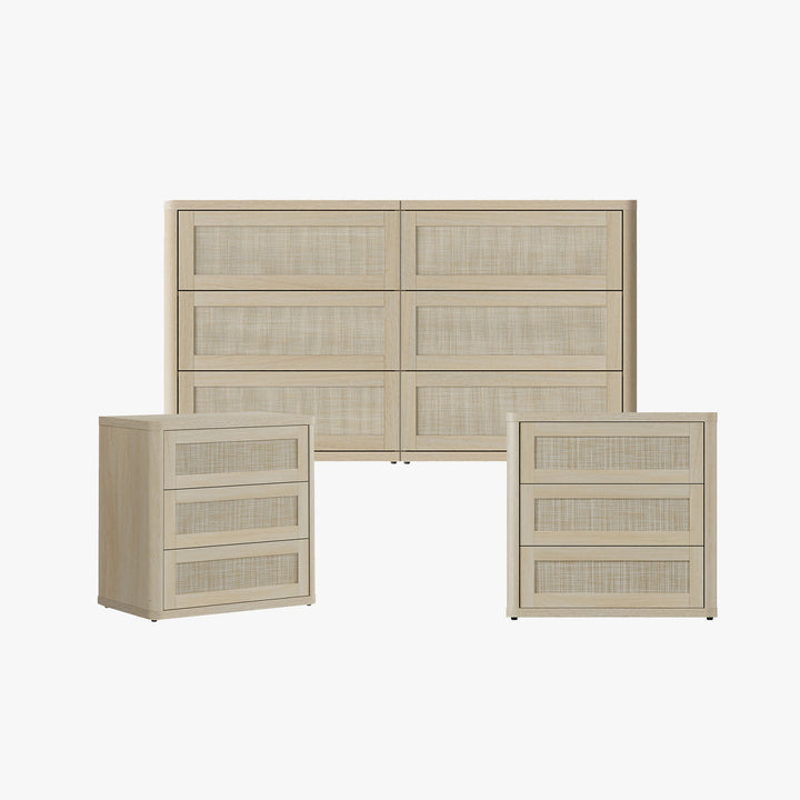 Zura Rattan Dresser and 3-Drawer Nightstand Set