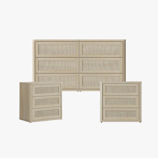 Zura Sectional Rattan Dresser and 3-Drawer Nightstand Set