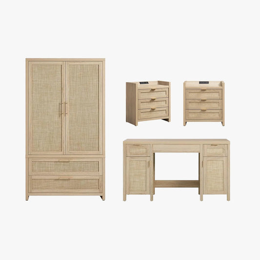 Savanna Makeup Vanity, Wardrobe and 3 Drawers Nightstand Set