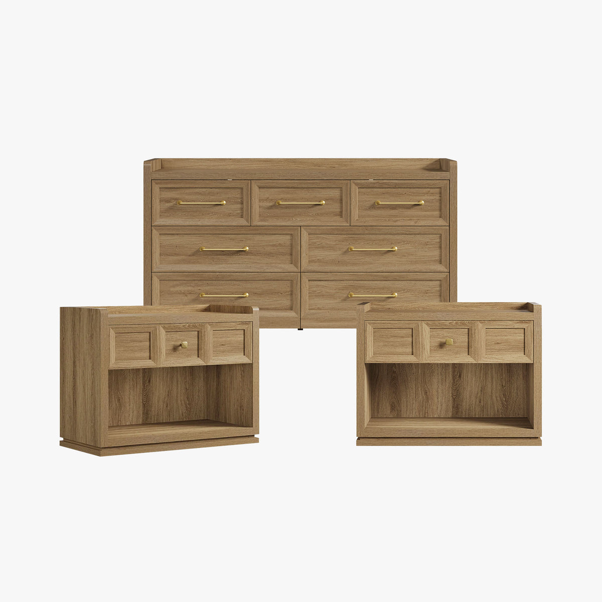 Helio White Dresser and Nightstands Set, Large Storage