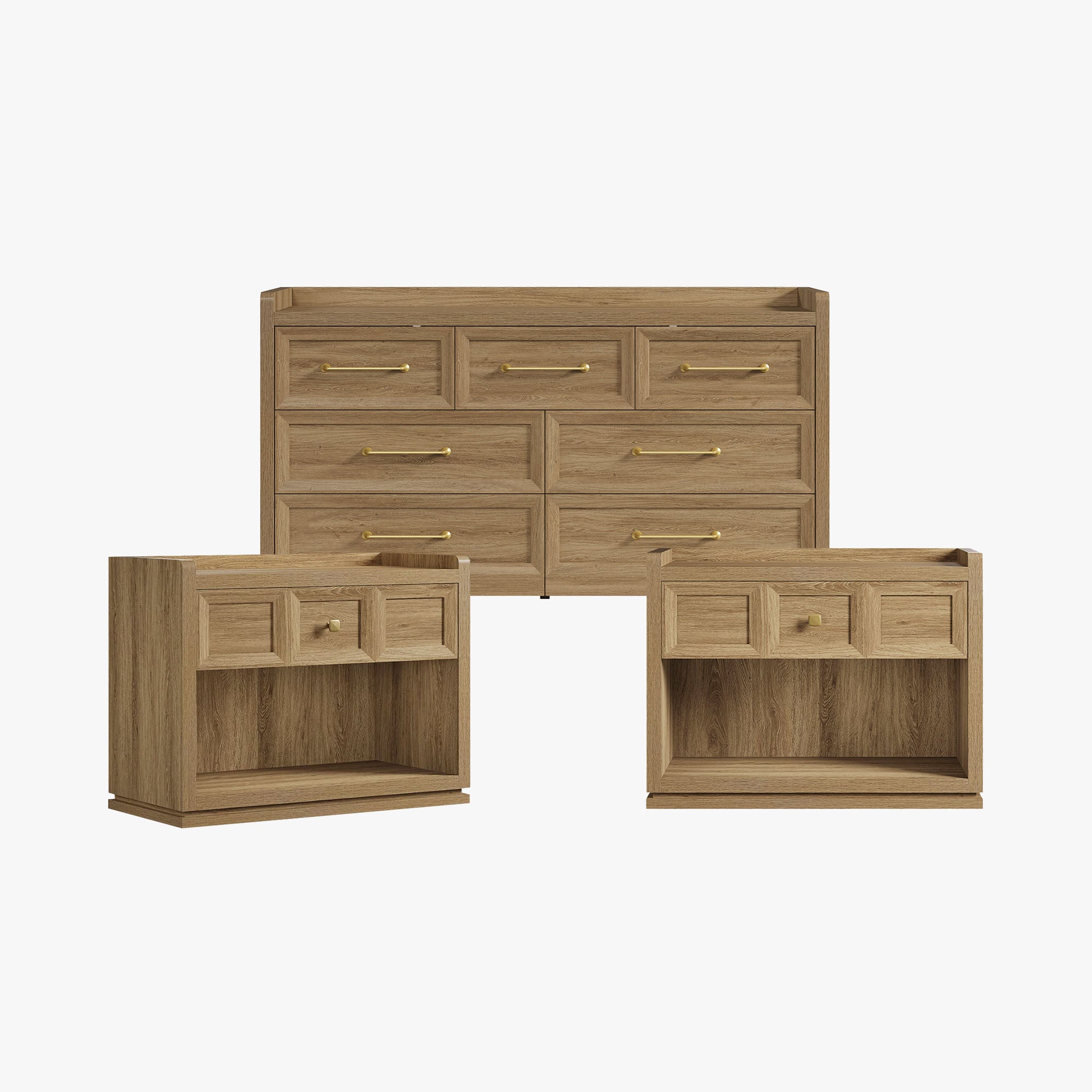 Helio White Dresser and Nightstands Set, Large Storage