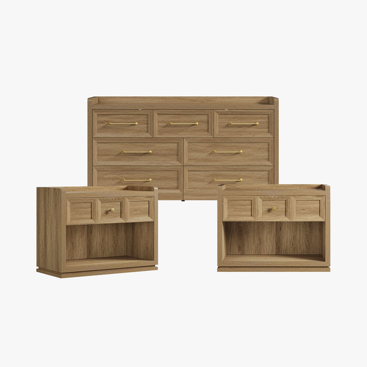 Helio White Dresser and Nightstands Set, Large Storage