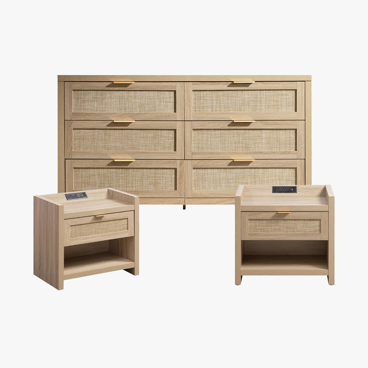 Savanna Nightstand with Charger and 6-Drawers Dresser Set