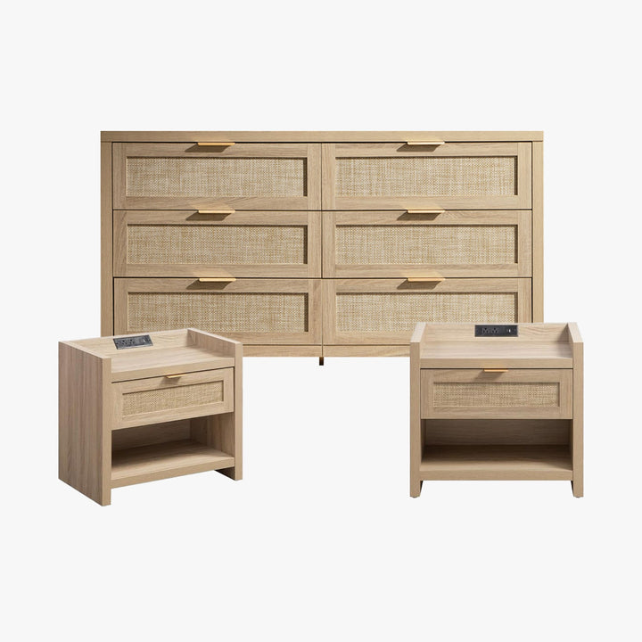 Savanna Nightstand with Charger and 6-Drawers Dresser Set
