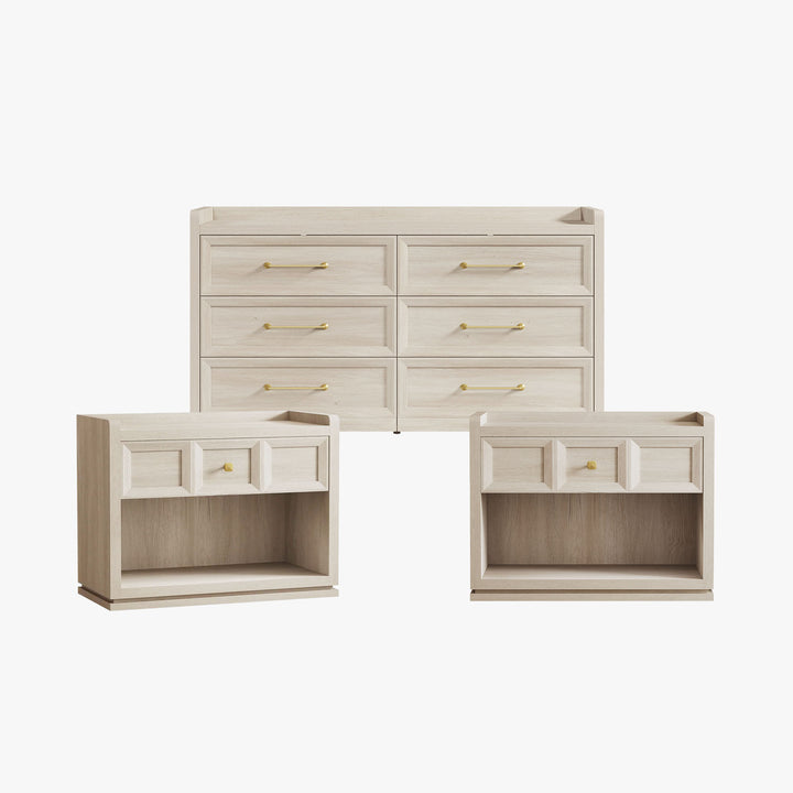 Helio 6-Drawer Dresser and Nightstands Set For Living Room
