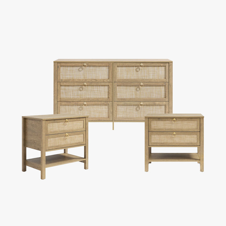 Terra 6 Drawers Dresser And White Cream Oak Nightstands Sets