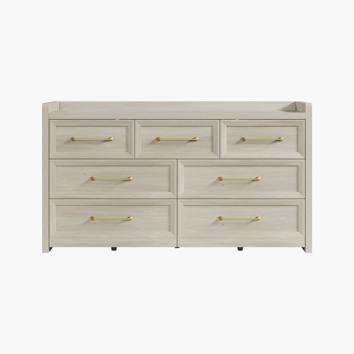 SICOTAS Helio 7 Drawers Dresser, Grey White Oak Chest of Drawers Modern Dressers for Bedroom Storage Chest Cabinet for Home