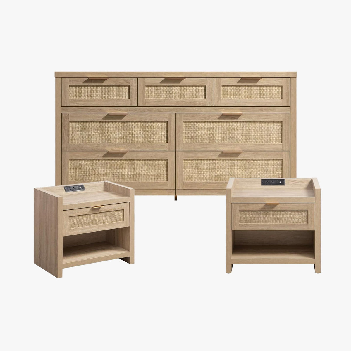 Savanna Boho Nightstand with Charger and Dresser Set