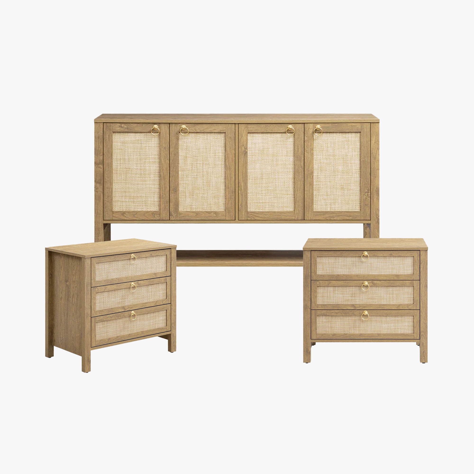 Terra 4 Doors Sideboard and 3 Drawers Nightstands Set for Living Room