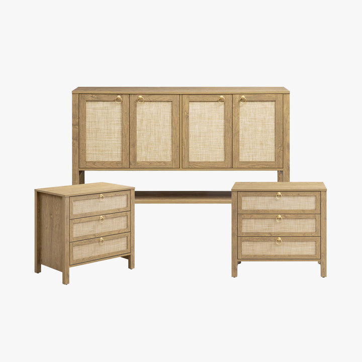 Terra 4 Doors Sideboard and 3 Drawers Nightstands Set for Living Room