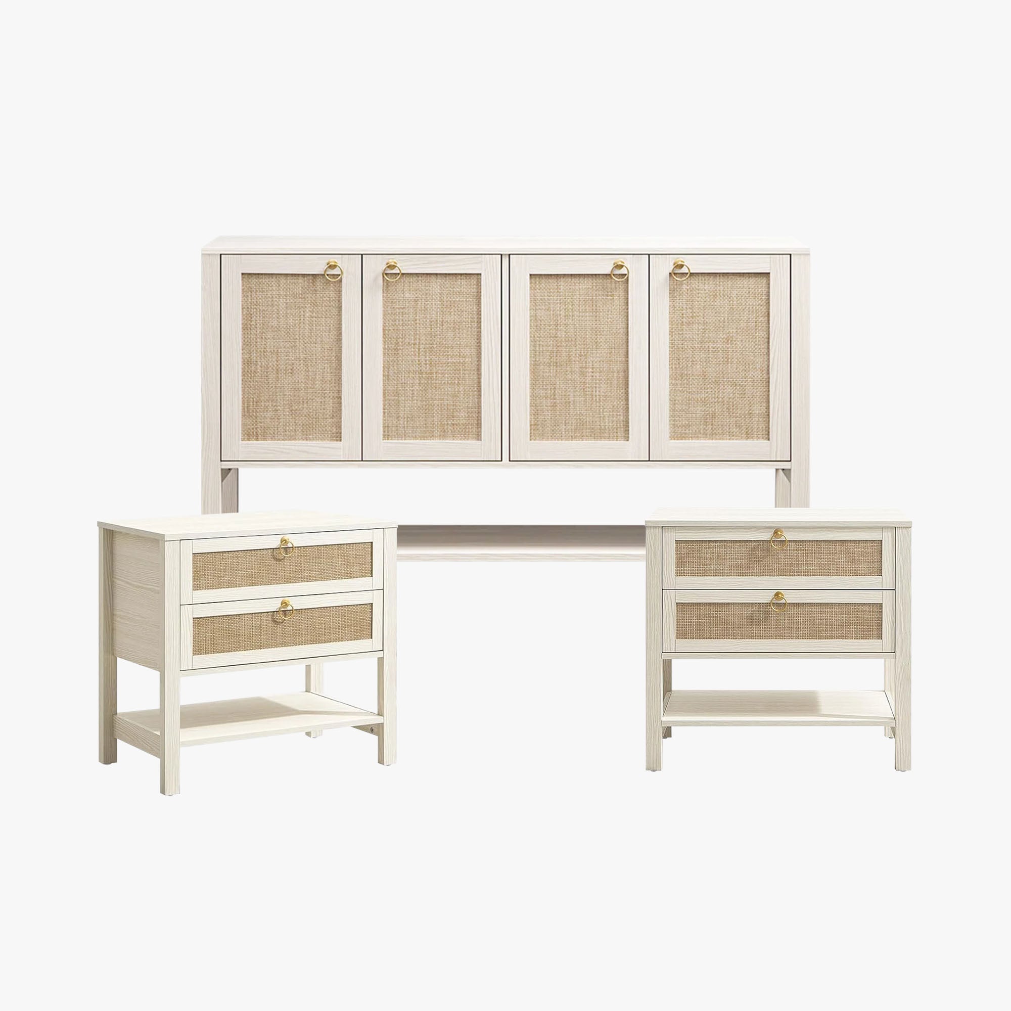 Terra 4 Doors Sideboard and 2 Drawers Nightstands Set for Living Room