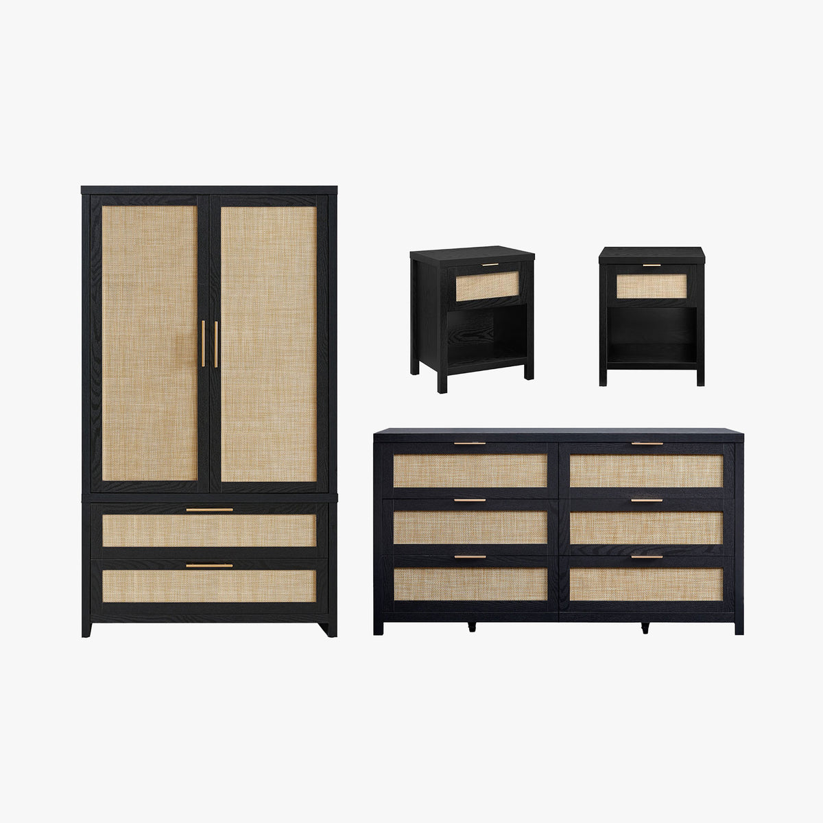 Savanna 6 Drawers Dresser, Wardrobe and Nightstands Set