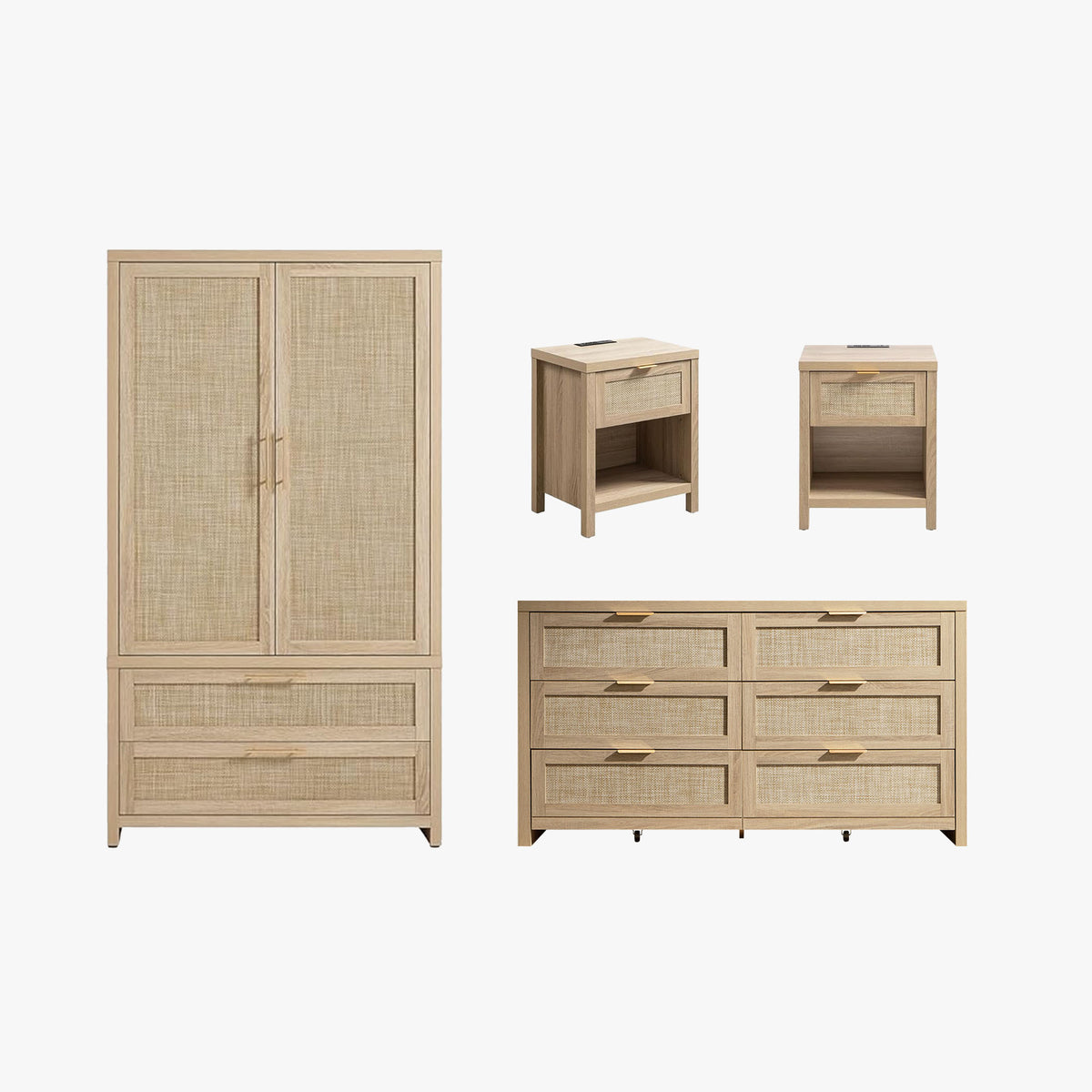 Savanna Dresser, Wardrobe and Nightstand with Charger Set