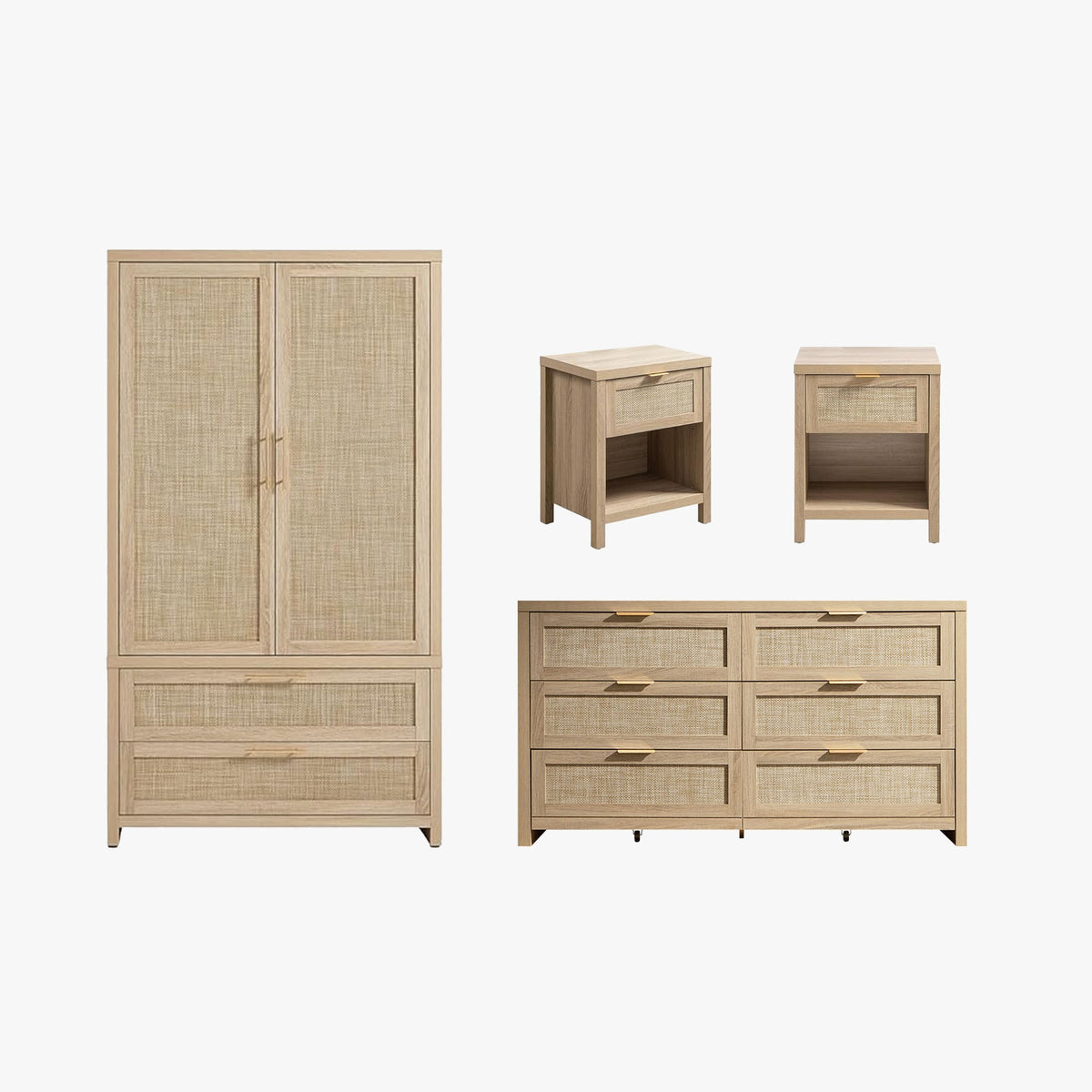 Savanna 6 Drawers Dresser, Wardrobe and Nightstand Sets - 1 Piece - Reclaimed Light Oak