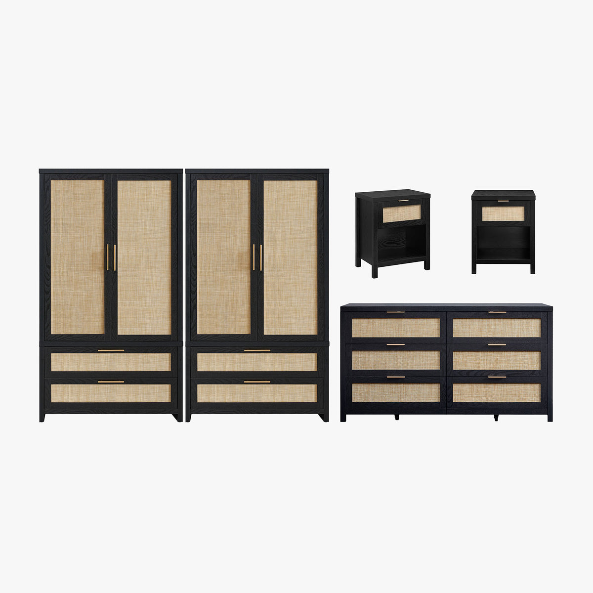 Savanna 6 Drawers Dresser, Wardrobe and Nightstands Set
