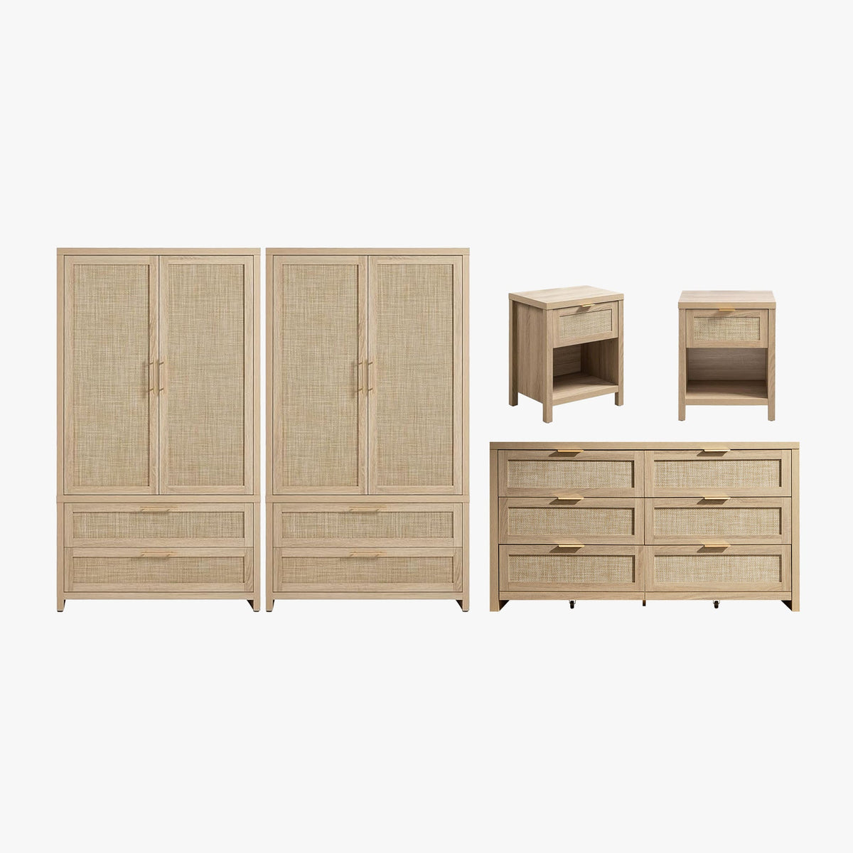 Savanna 6 Drawers Dresser, Wardrobe and Nightstand Sets - 2 Pieces - Reclaimed Light Oak