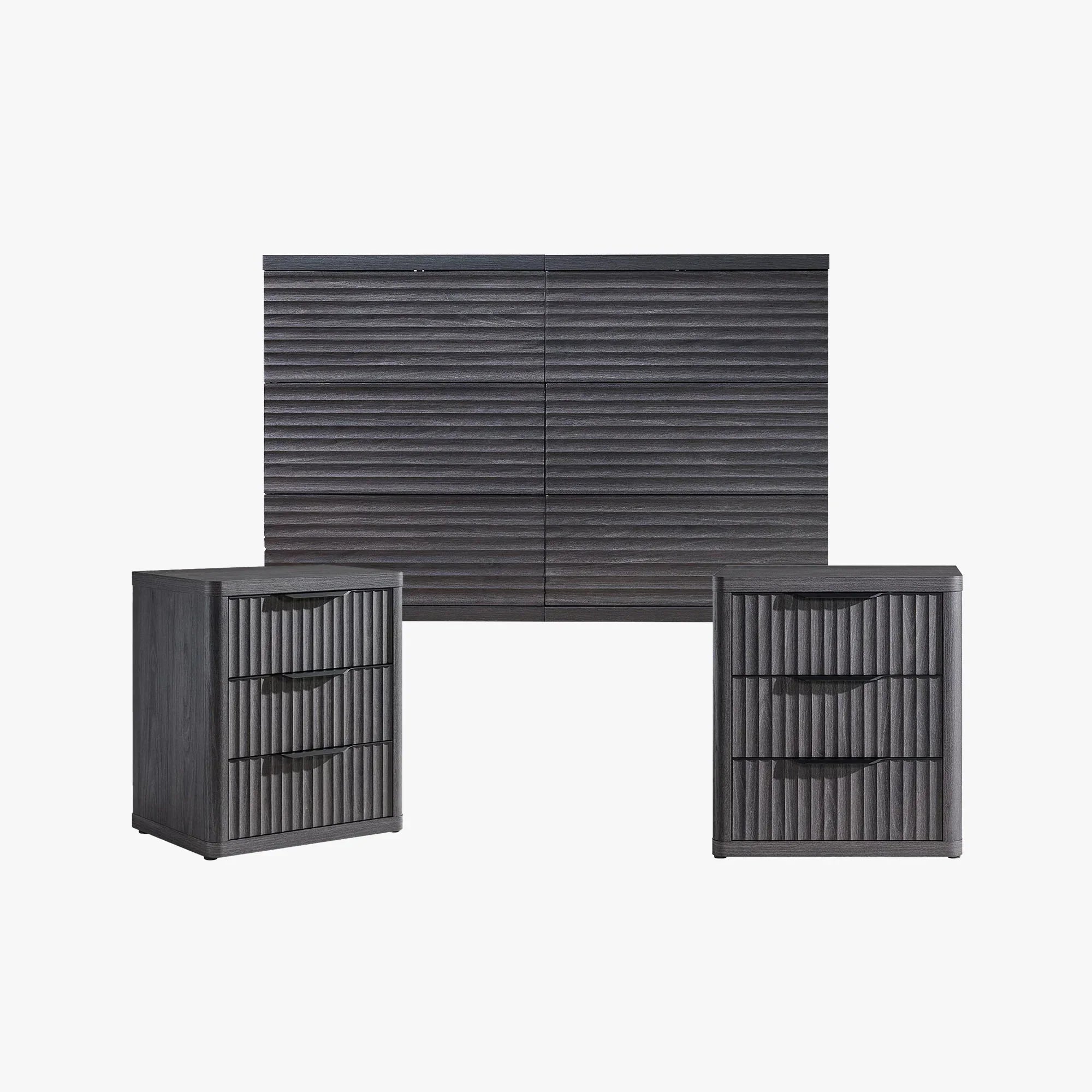 Stria 6 Drawers Chest and Nightstands Set