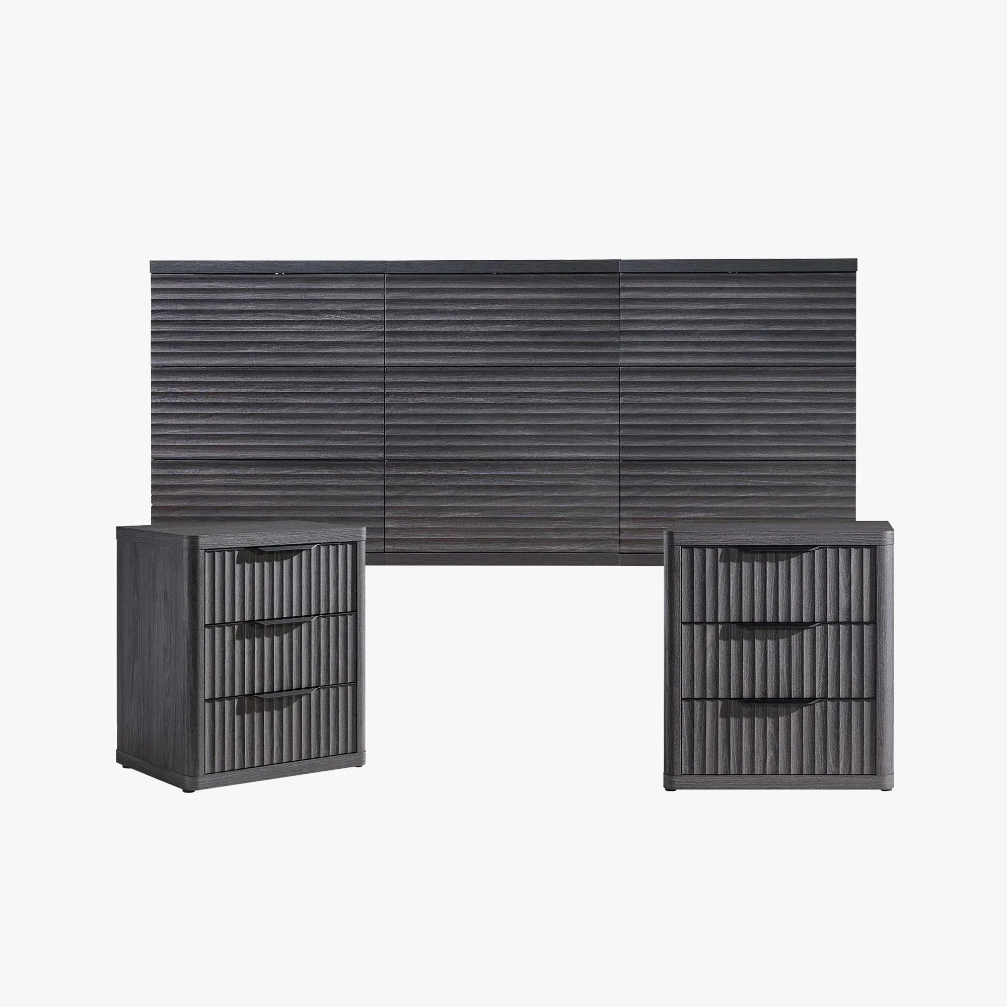 Stria 9-Drawer Dresser and Cas 3-Drawer Nightstand Set