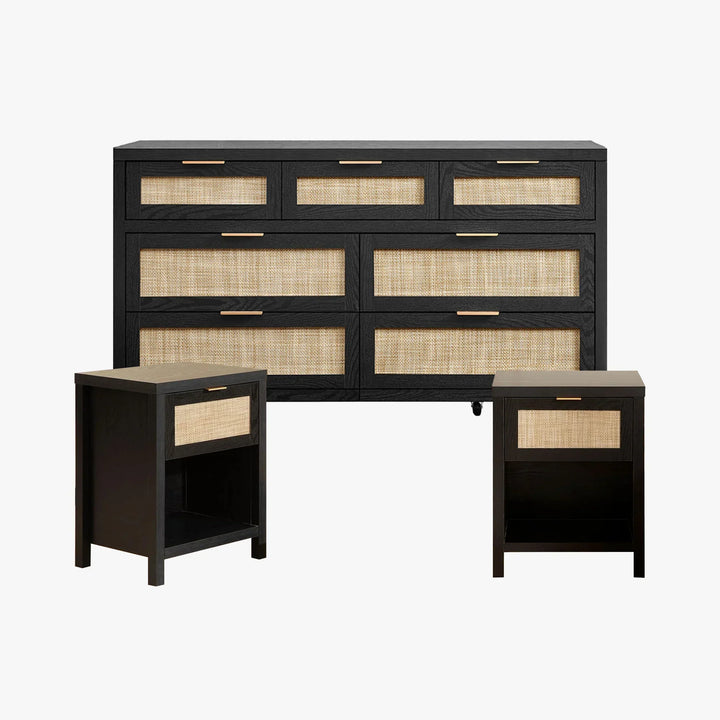 black dresser nightstand Kappesberg Foster Black 3-Piece Modern Dresser and Nightstand Bedroom Set