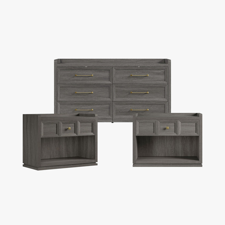 Helio 6-Drawer Dresser and Nightstands Set For Living Room