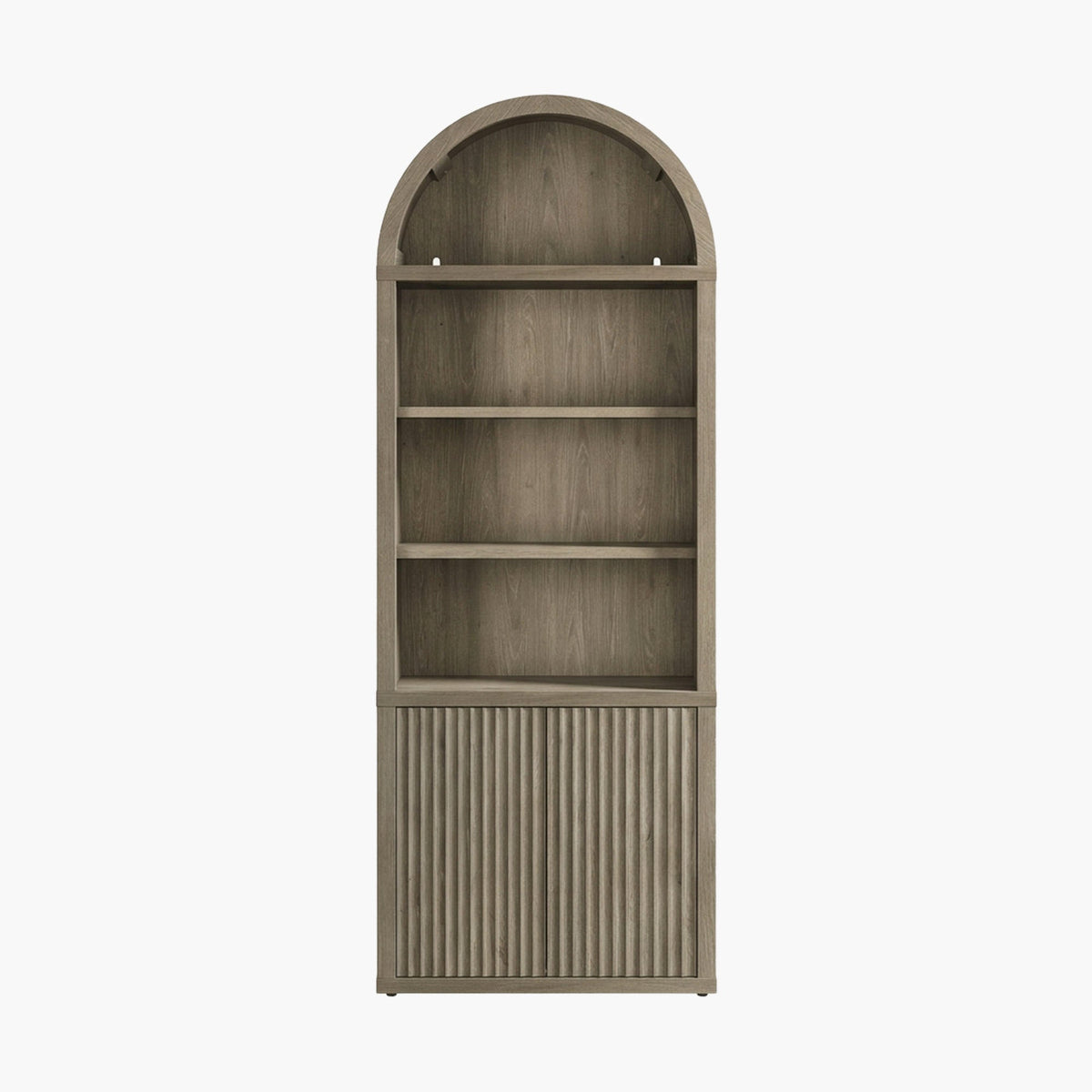 Cas Arched Bookcase with 2 Doors, 82 Inches Tall - Grey Alder - 1 Piece