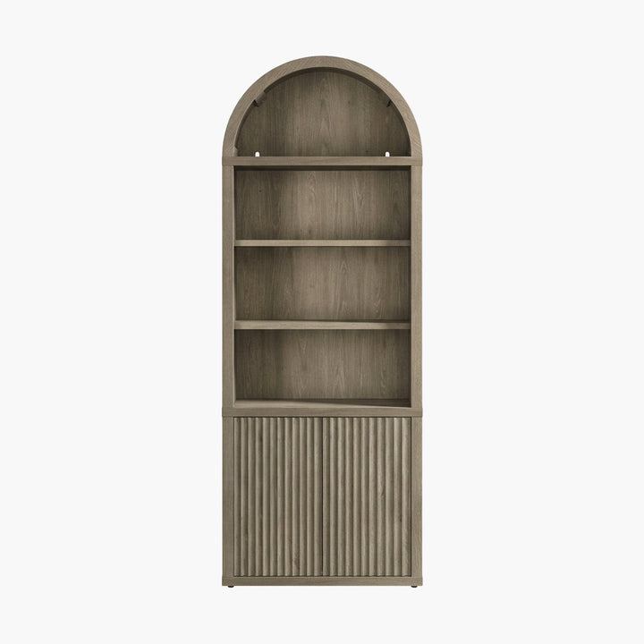 Cas Arched Bookcase with 2 Doors, 82 Inches Tall - Grey Alder - 1 Piece