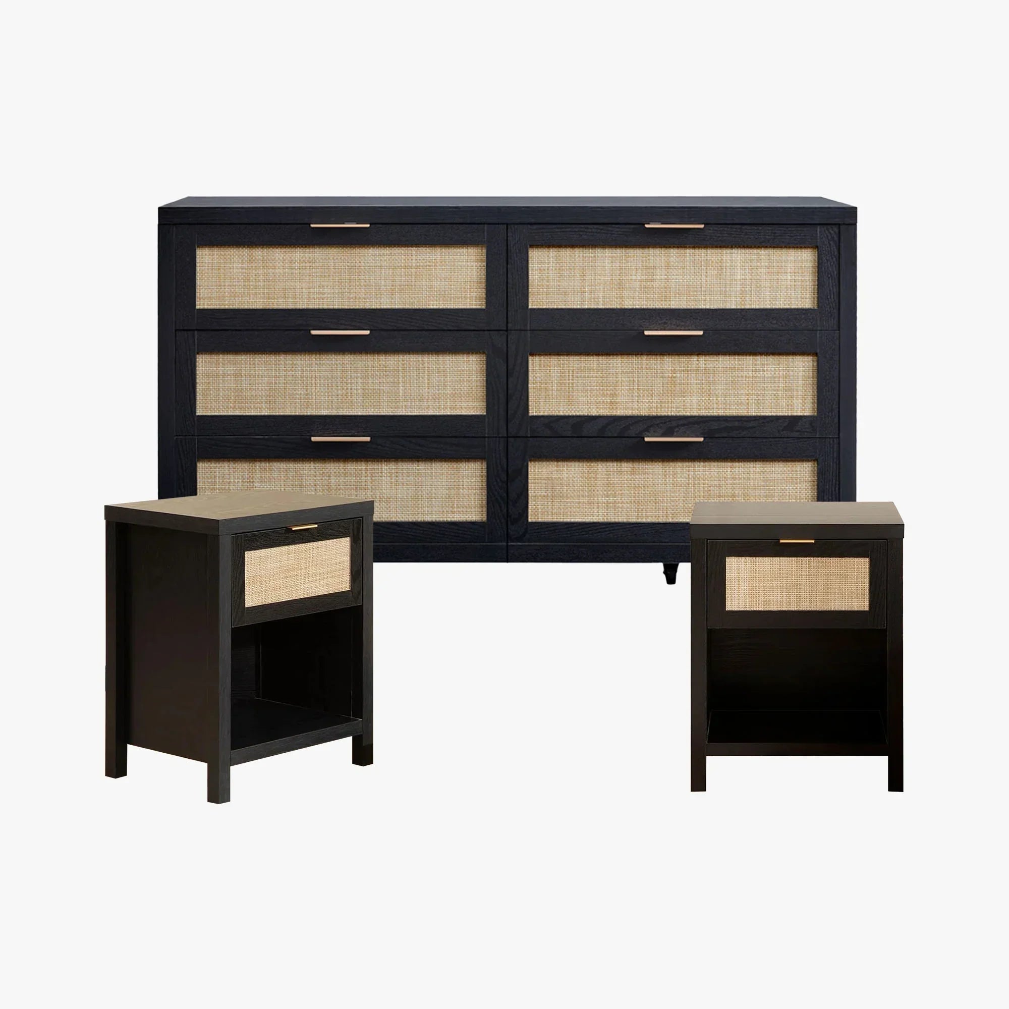 black dresser set for bedroom Savanna Rattan Nightstand Dresser with Drawers for Bedroom Black Oak – SICOTAS
