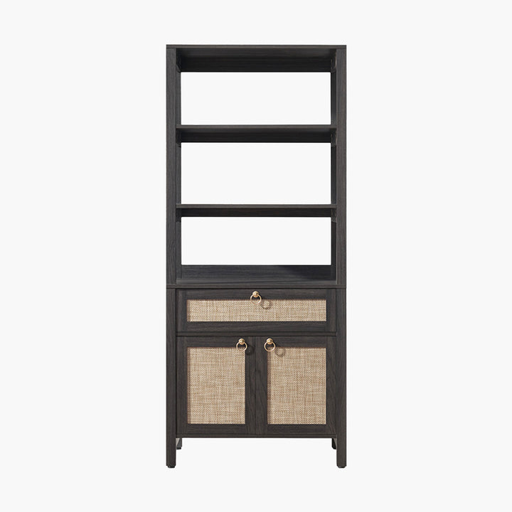 Terra Black Rattan Bookshelf, Large Storage