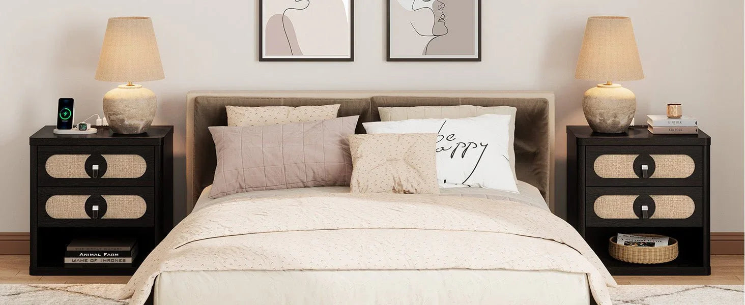 Black Nightstands with Drawer,24Inch - Sicotas